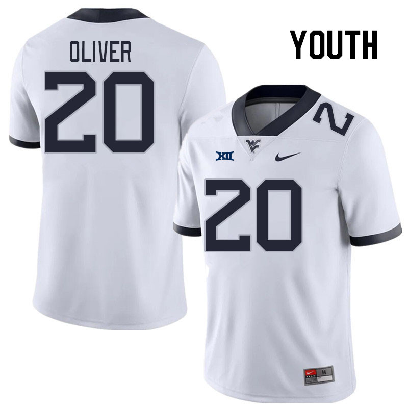 Youth #20 DJ Oliver West Virginia Mountaineers College Football Jerseys Stitched Sale-White